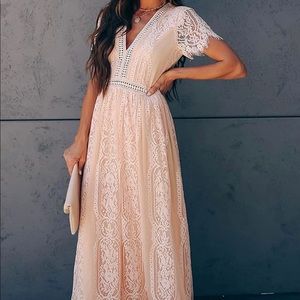 Deep V Neck Short Sleeve Floral Lace Maxi Dress - Maternity / Bridal Shower